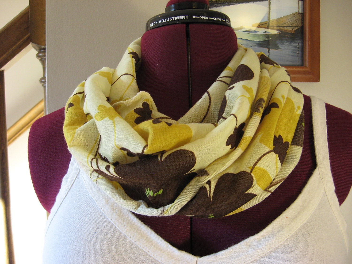 Infinity scarf in yellow and brown floral