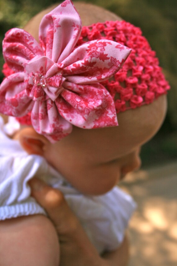 Pinky Pink Flower Headband  in Pale Pink or Magenta with beads
