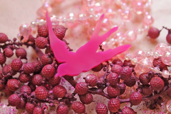 Pink Rockabilly Swallow Bird Ring Adjustable Kitsch Kawaii Emo
