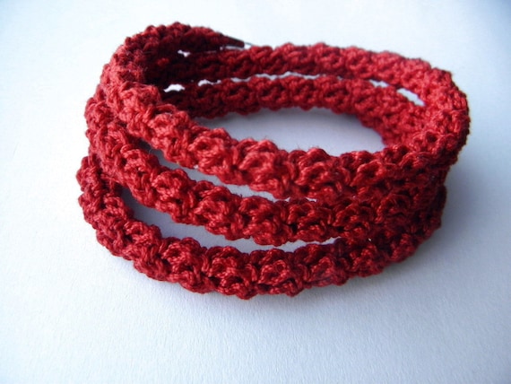 Crochet bracelet made of  cotton red color
