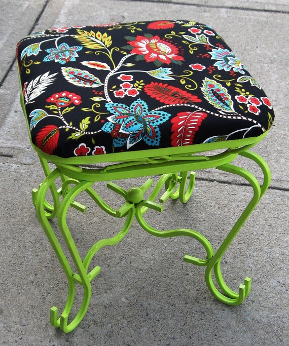 Upcycled Metal Lime Green Square Bench - SOLD SOLD SOLD