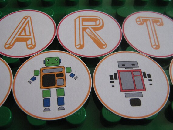 Robot Party Cupcake Topper or Straw Decoration - Print Your Own - Matching Party Supplies