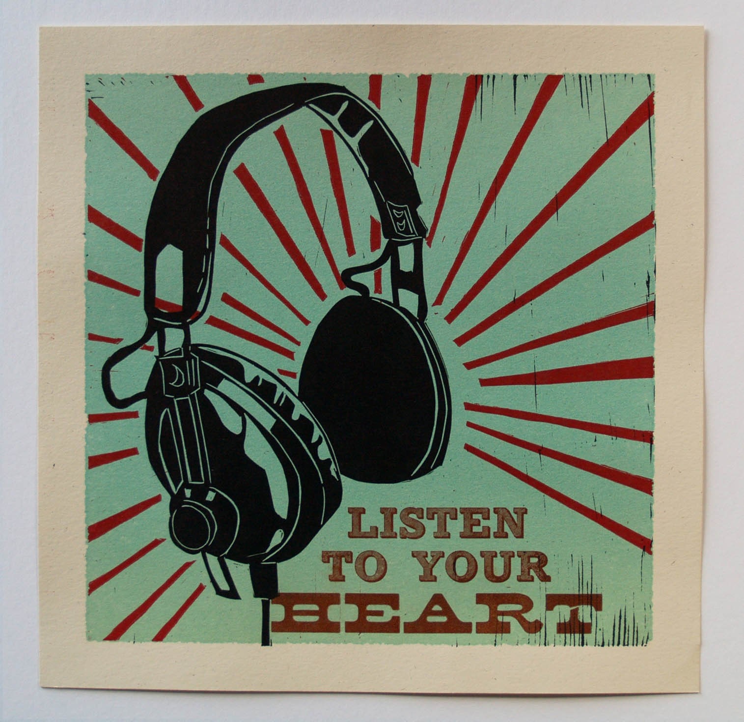 Headphones Letterpress Art Print