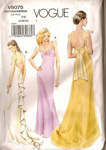 Vogue 8075 Misses' Evening Dress Bridal Gown Pattern Size 12-16