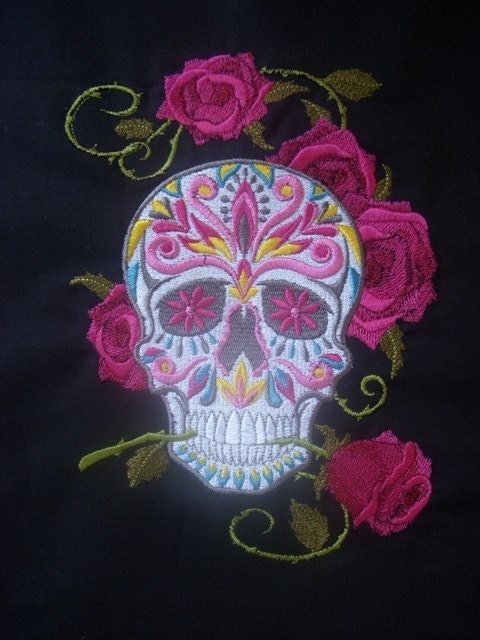 Sugar Skull Tattoo Inspired Embroidered Ring Sling with Matching Zipper 