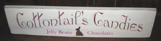 Cottontail's Candies Jelly Beans Chocolates with Chocolate Bunny Handpainted Primitive Sign 
