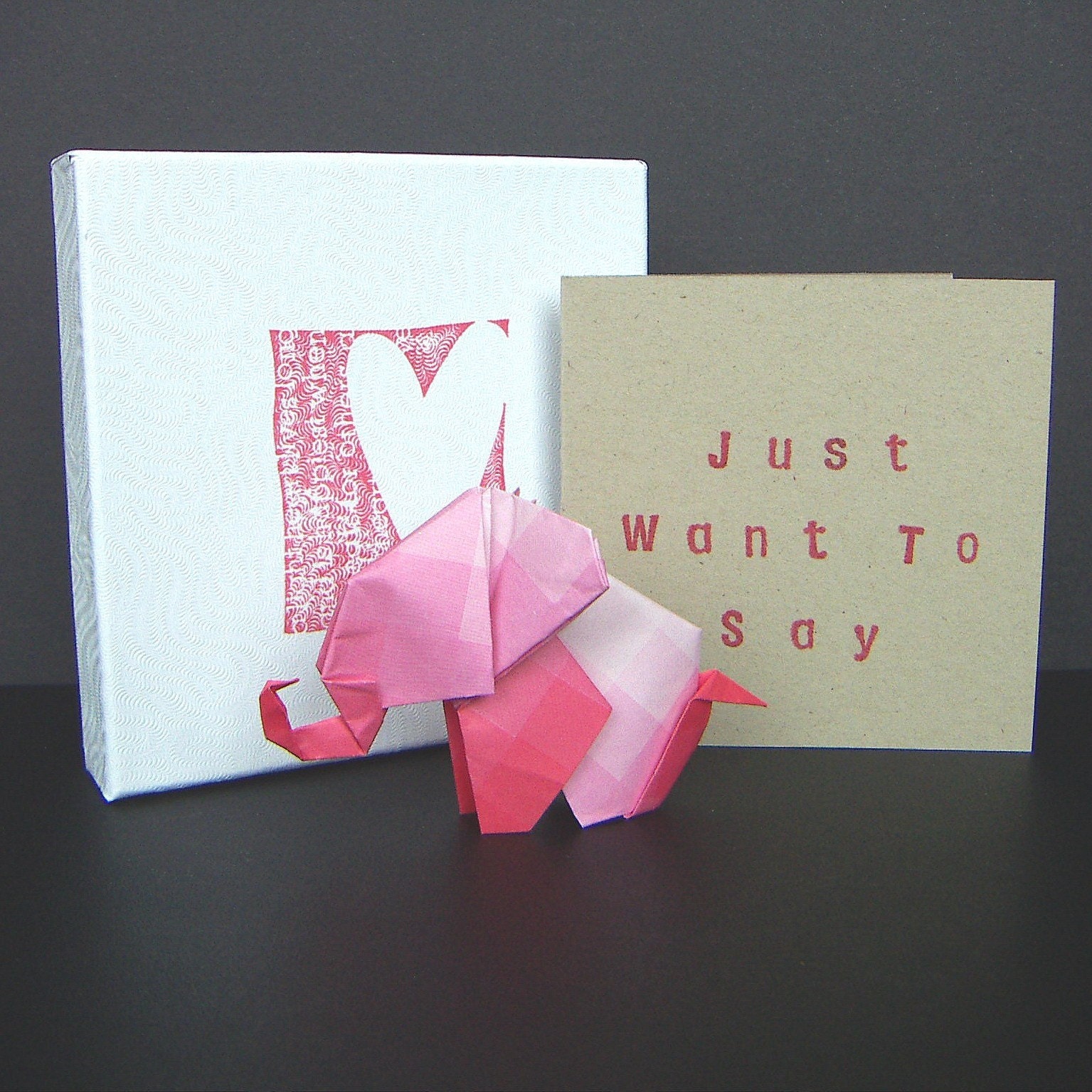 Origami Elephant Gift Box Set w/ HAPPY MOTHER'S DAY Greeting Card - Purple Blossoms/Red Pink (GB-OEPK01) - FREE Shipping