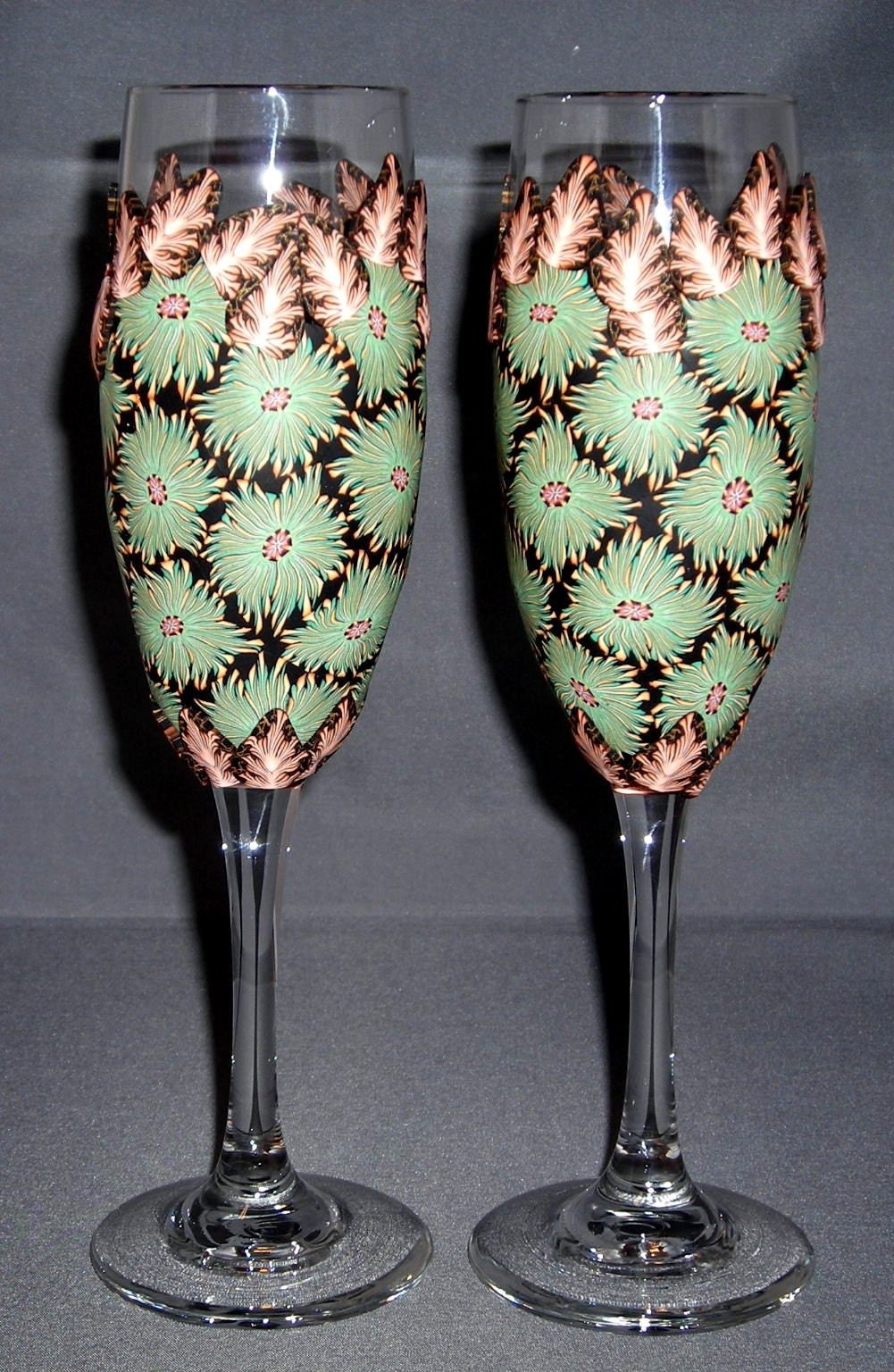 Handmade Polymer Clay Wedding Toasting Flutes One of a Kind Lovely