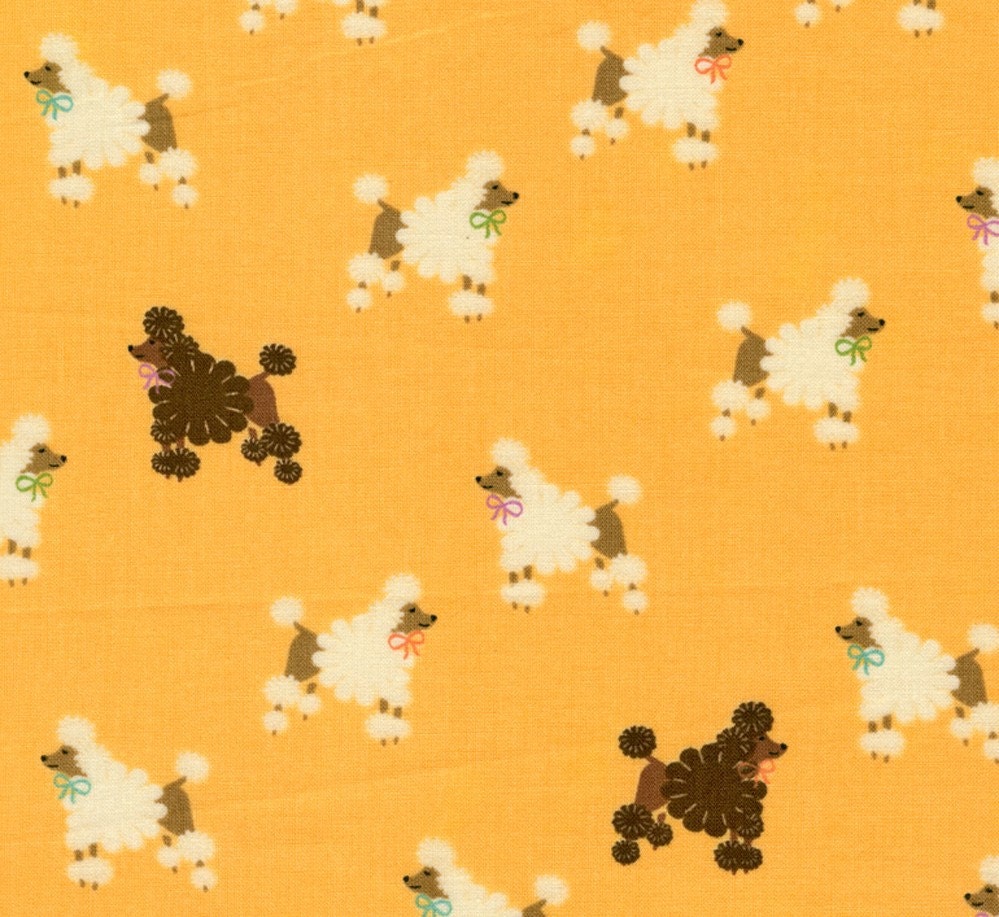 Adorable Poodles on Yellow Kawaii - Japanese Fabric Half Yard (Last Piece)