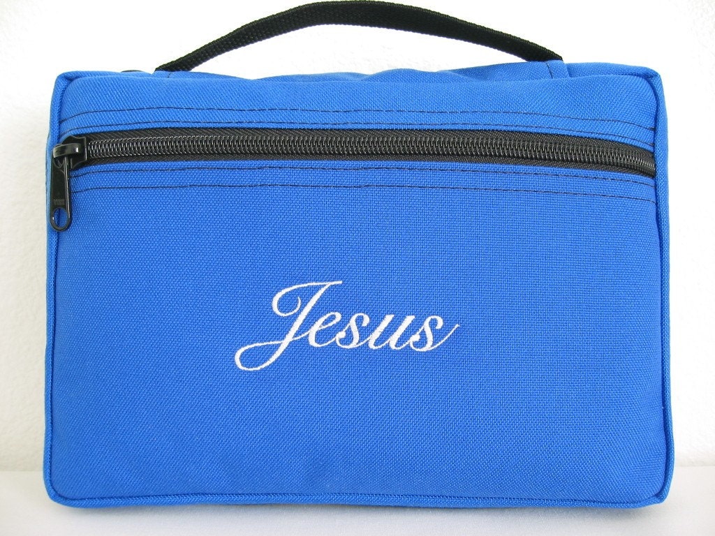 Royal Blue Bible Cover The Name Jesus Embroidered