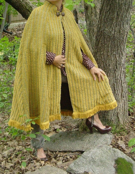 Handmade OOAK cape made from vintage  harvest gold and silver thread chenille bedspread