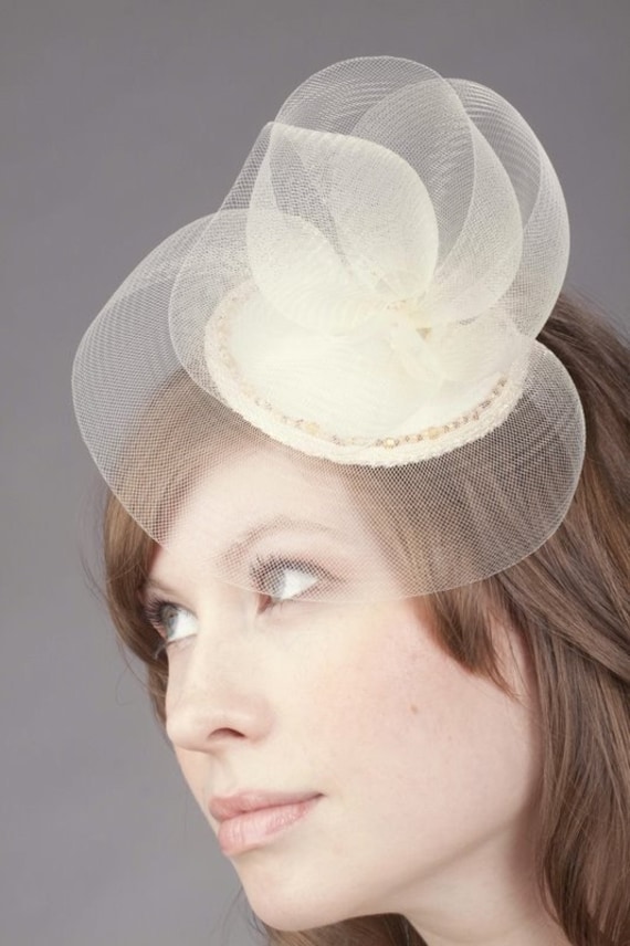 Illa Crin and Satin Wedding Hat by Love Charlie with hand beaded edge and lace details