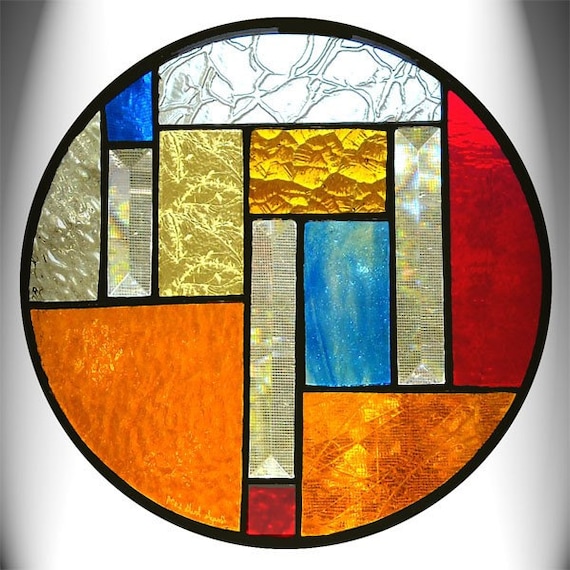 Round Amber Stained Glass Panel