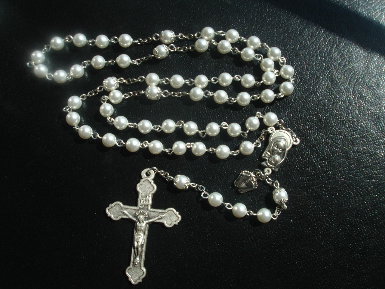 White Swarovski Crystal Pearl Pro-Life Awareness Rosary
