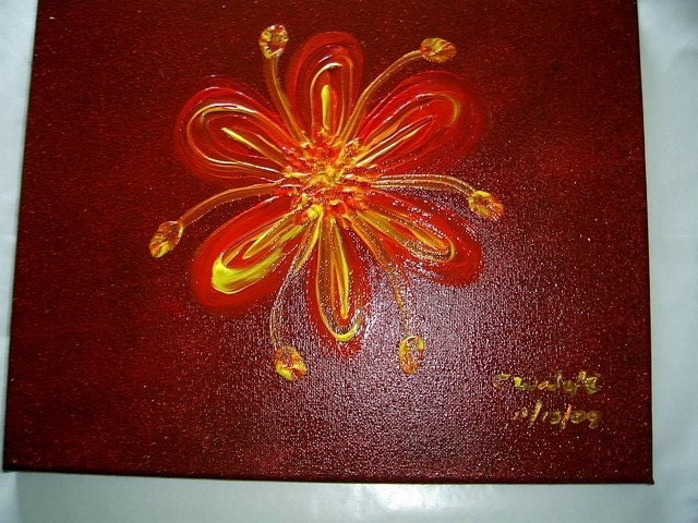 Simply Floral -- 11x14 original OOAK acrylic  painting on canvas reds rust FREE USA SHIPPING