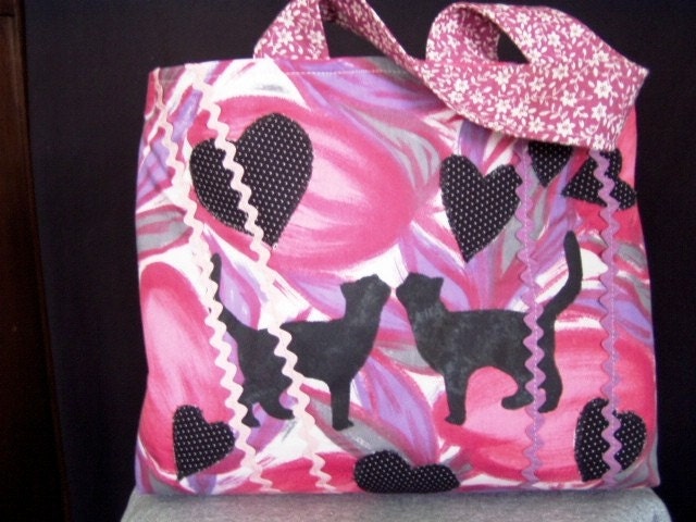 TOTE/Pink Tulip and Cat