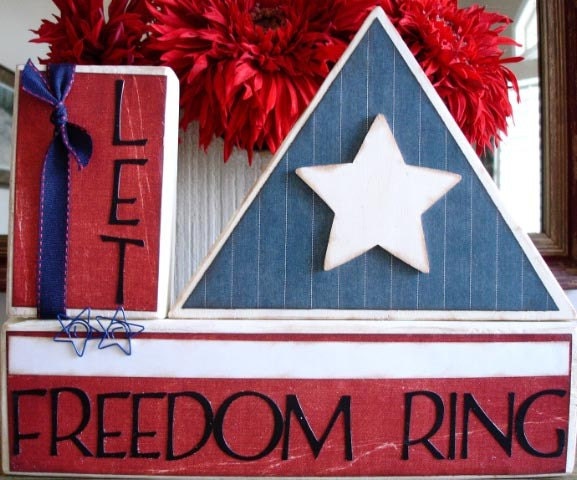 Let Freedom Ring Independence Day wood blocks