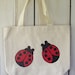 Ladybirds natural small tote bag - Hand-painted