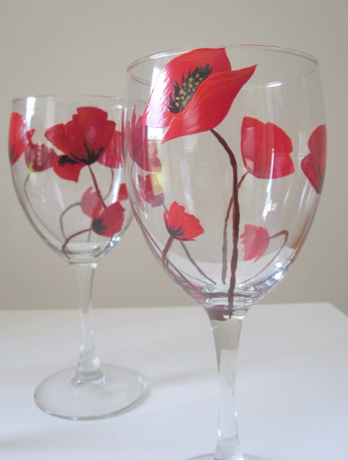 Red Poppy Wine Glasses- Set of 2