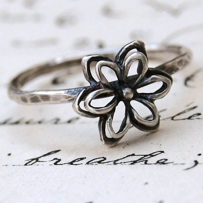 Spring Flower - Sterling Silver Stacking Ring - Your Size