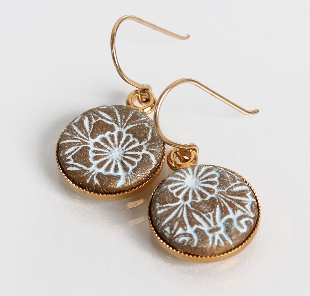 Gold filled Earrings with a unique Stamped Clay element