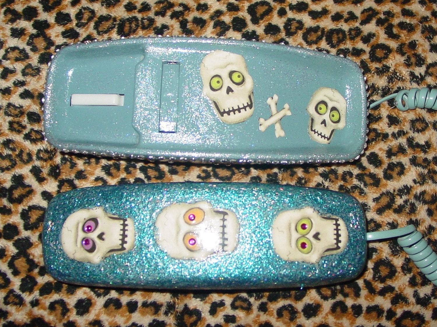 FUNKY skull recycled vintage dial phone by C.Reinke  lots of kitsch sparkle