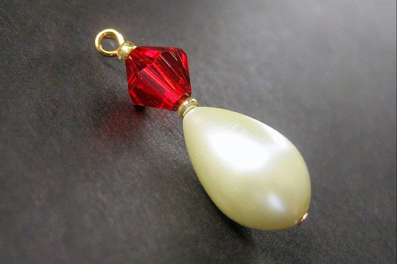 Handmade Pearl and Crystal Zipper Pull - Ruby