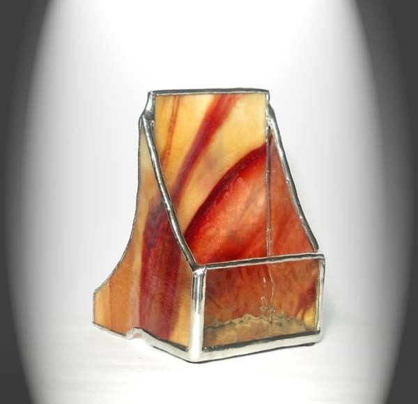 Beige And Red Vertical Stained Glass Business Card Holder