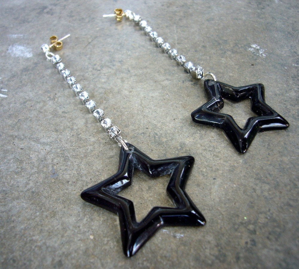 Black Lucky Star Rhinestone Earrings Limited Edition