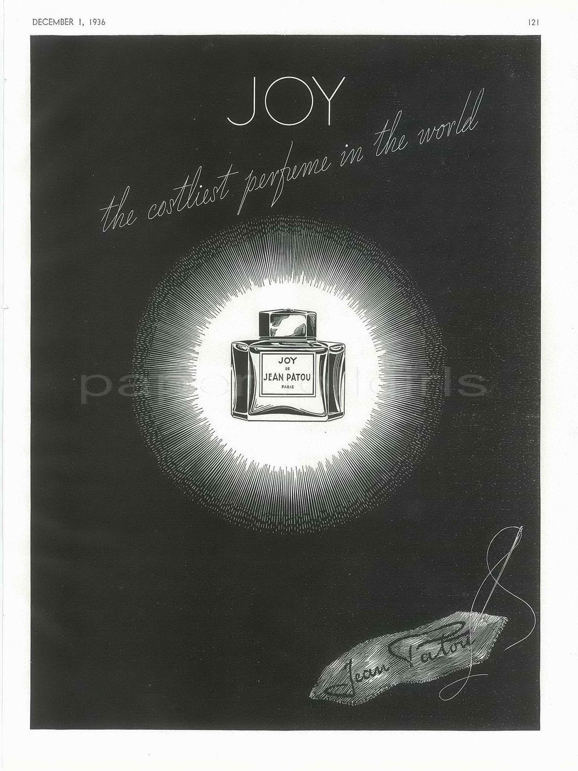 Harpers Bazaar 1936 Magazine Advertisement JOY Perfume by JEAN PATOU Perfumes Paris