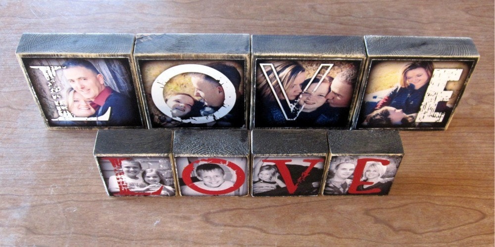 Personalized Larger Photo Letter Blocks- set of 4- LOVE