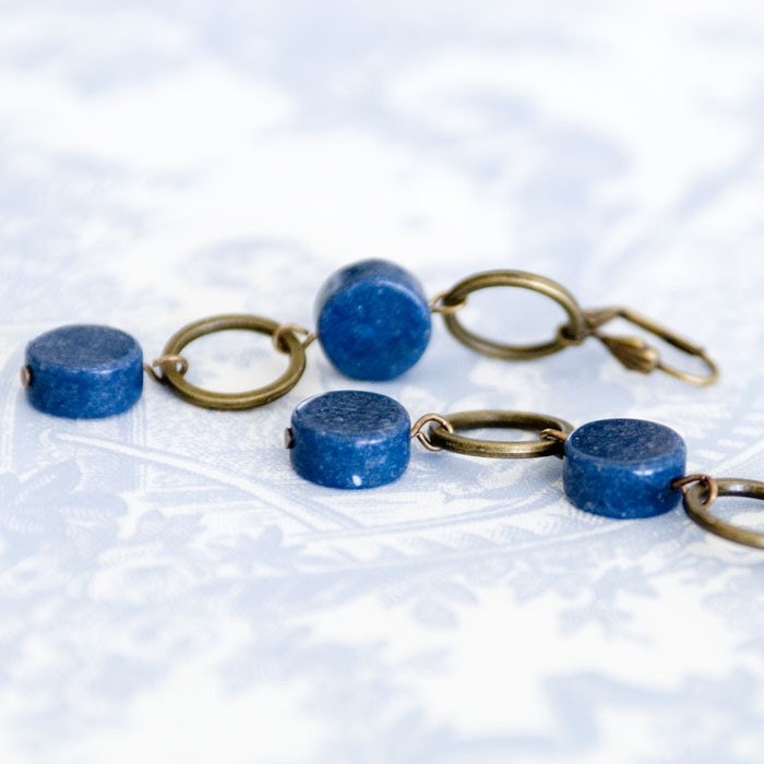 Continuum--Chunky Blue Sea Coral and Antiqued Circle Earrings
