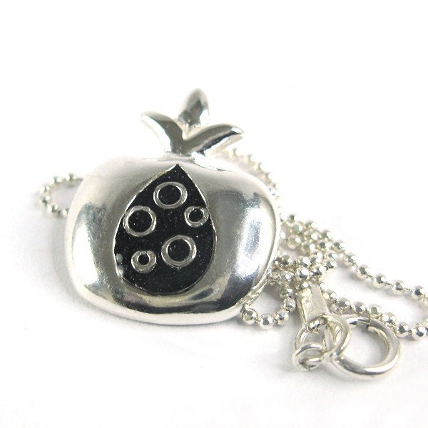 Silver necklace pendant -Pomegranate - Black