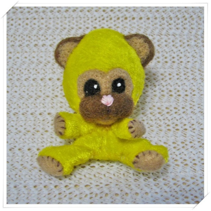 Sale Until June 4th Chibi Chibitude Hand                                                           made Felted                                                           and Stuffed                                                           Mini Bear Kuma                                                           Critter Cutie