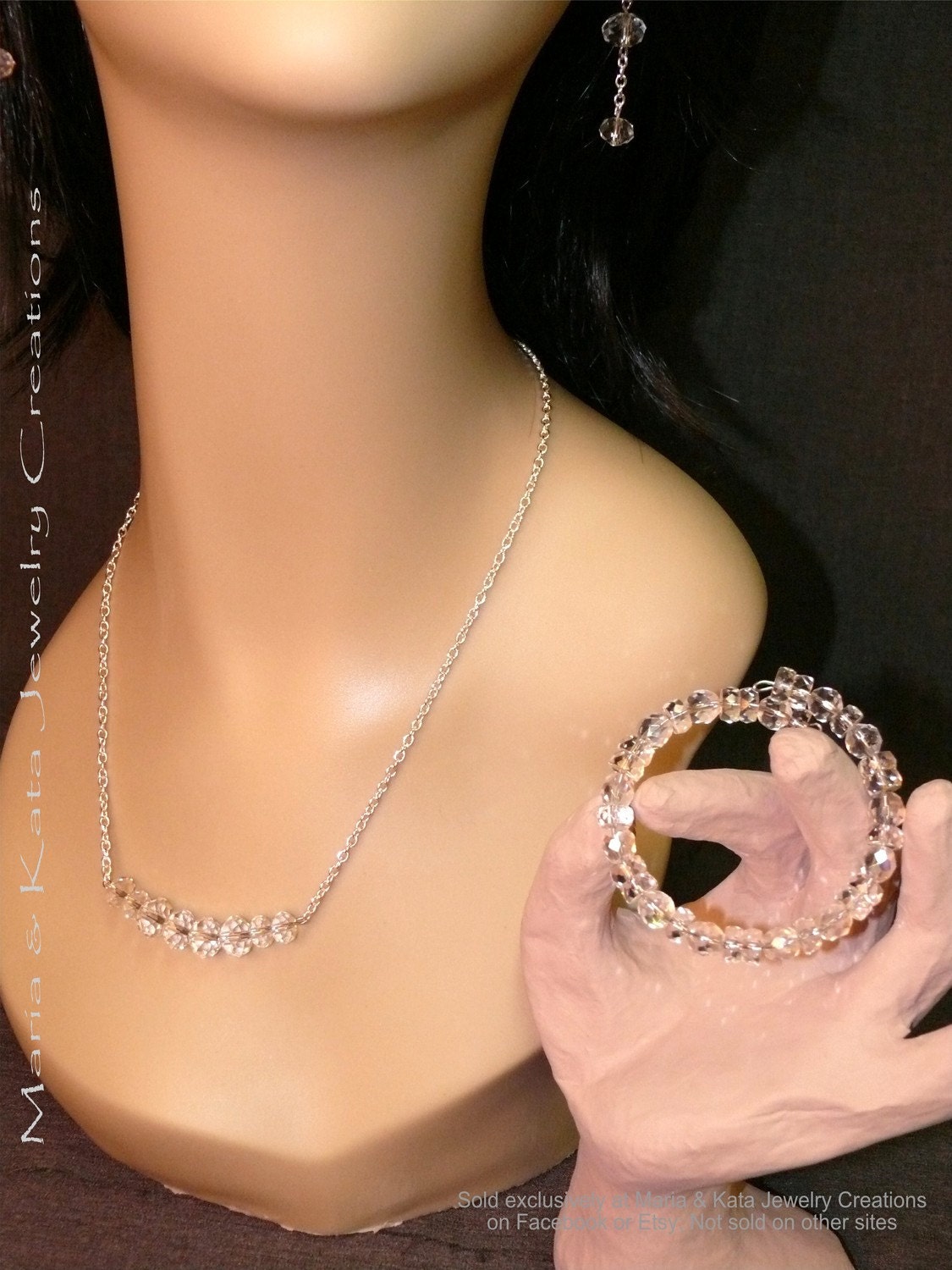 Lola's Glimmering Eyes Collection- Crystal Rondelles Earrings Necklace and Bracelet Set