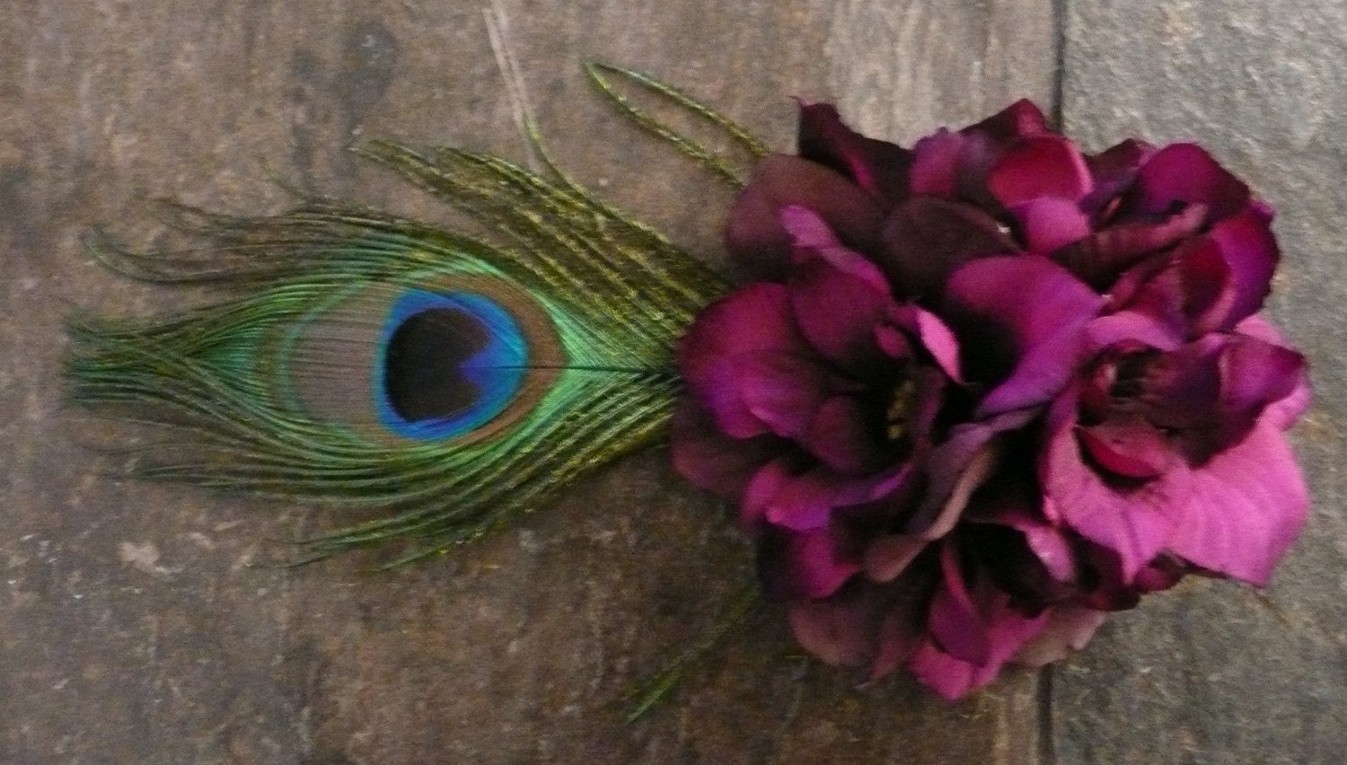 Belinda: Bundle of Purple Delphinium with a Peacock Feather. Free Worldwide Shipping
