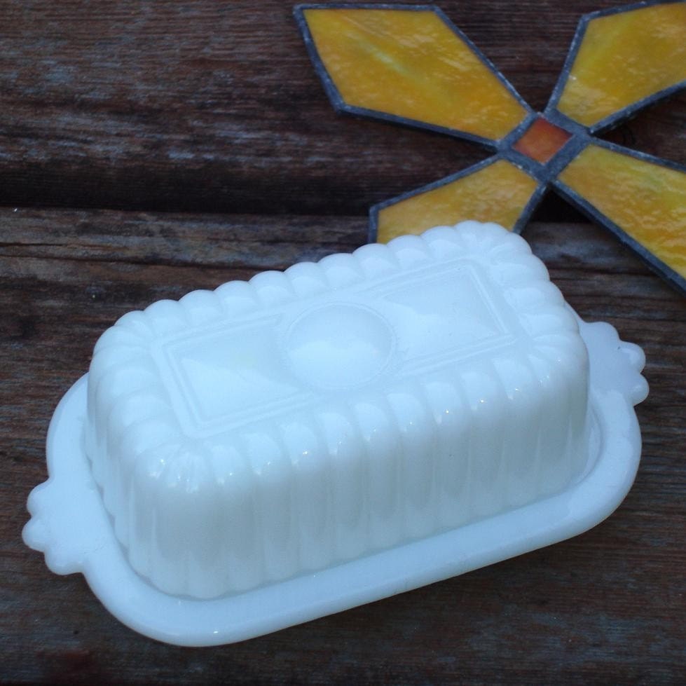 Vintage Milk Glass, Vintage Butter Dish, Mini Milk Glass Butter Dish with Lid