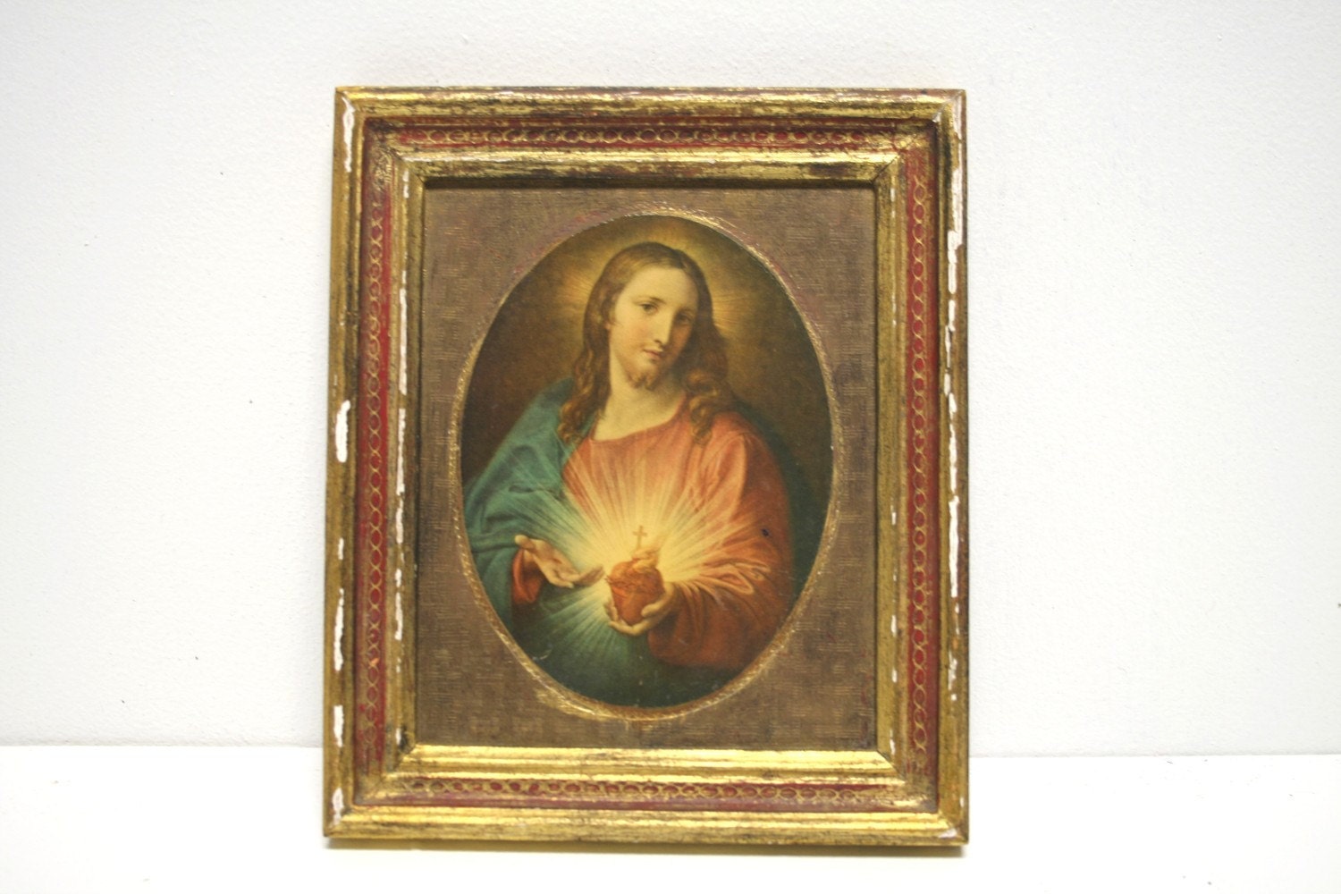 Antique Italian Florentine Gold Gilded Wood Religious Portrait