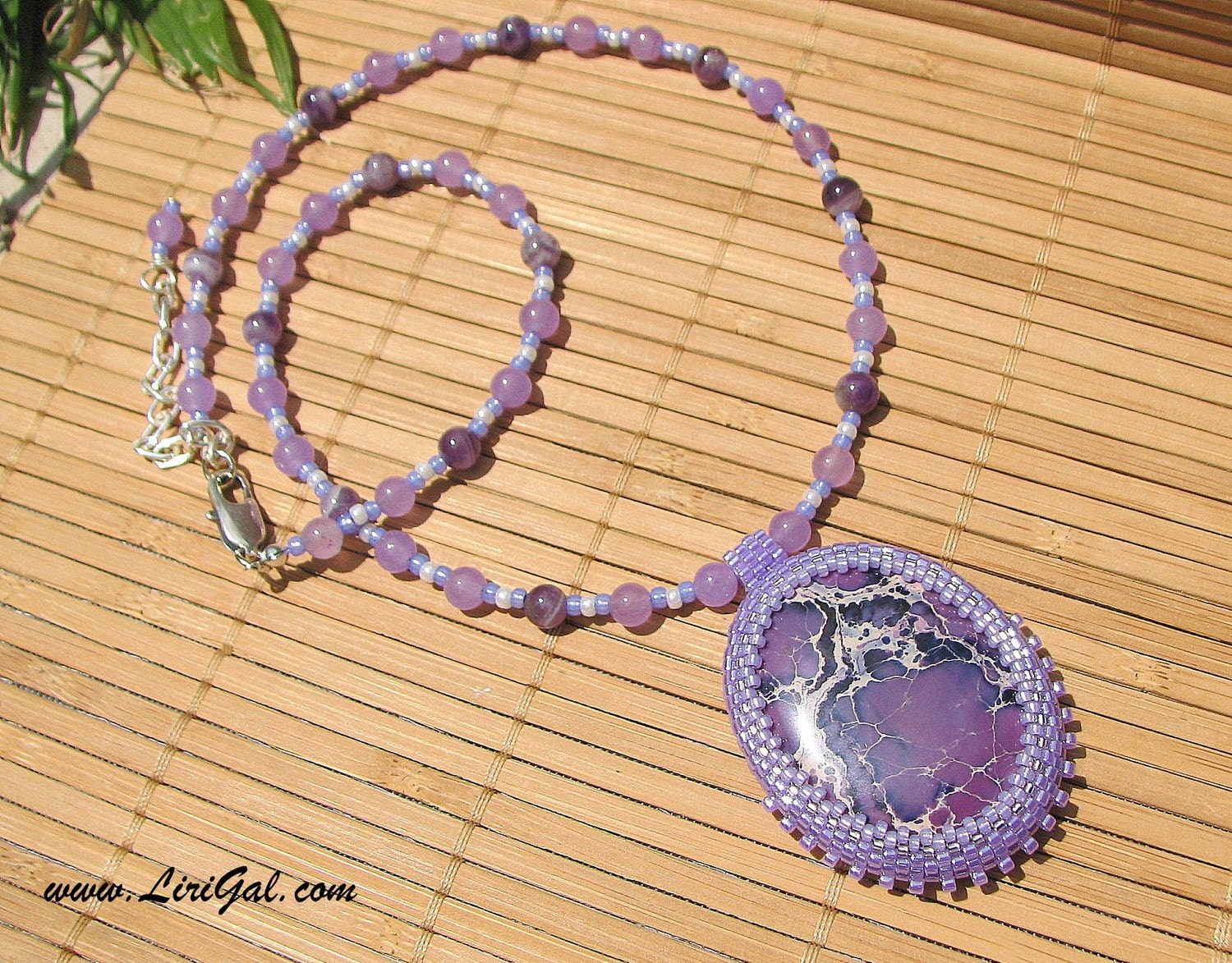 Purple African Turquoise  Beaded Cabochon Pendant