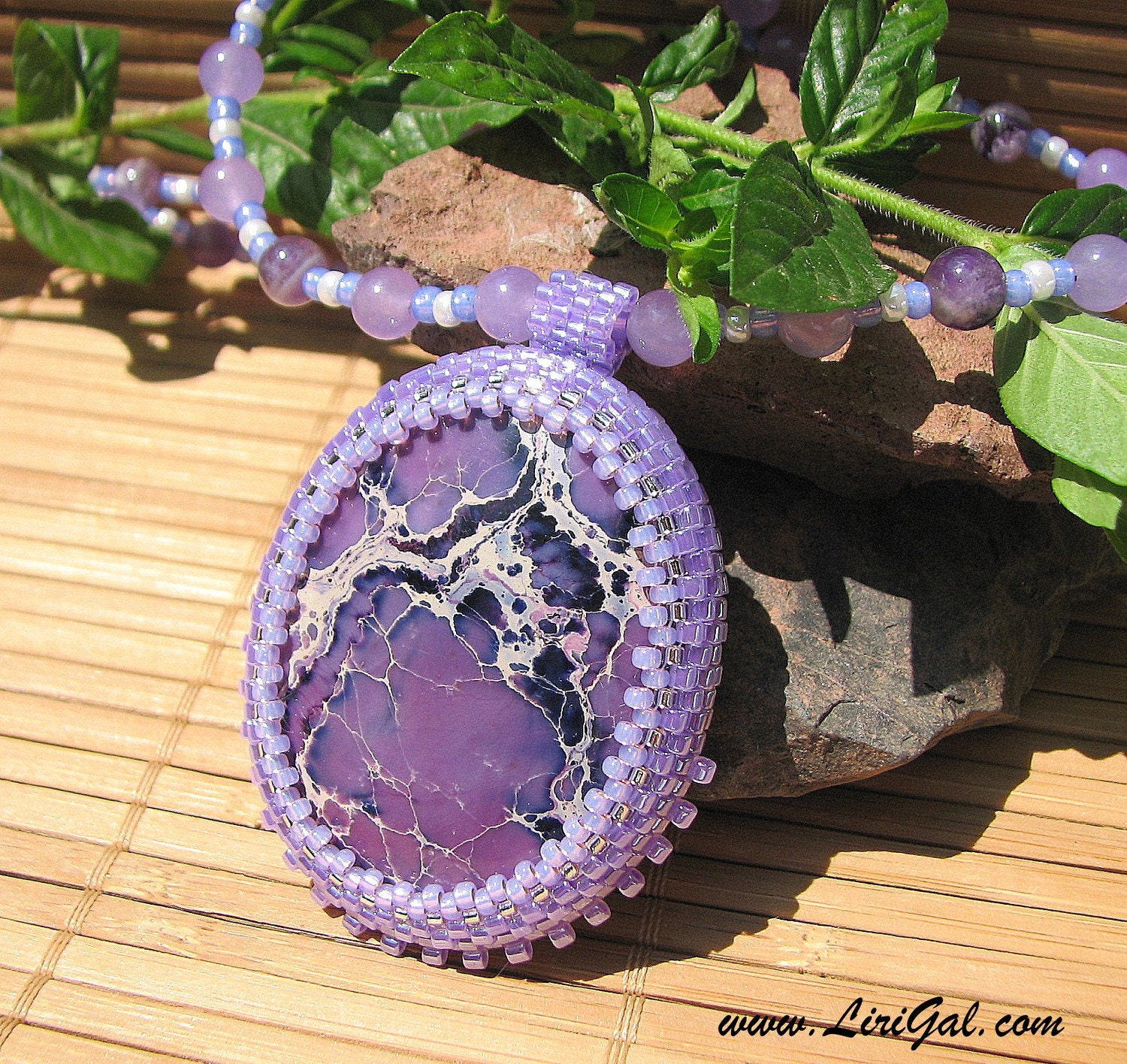 Purple African Turquoise  Beaded Cabochon Pendant
