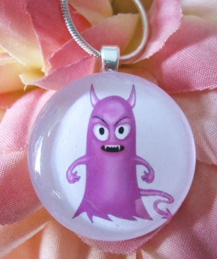 Little Hottie Pink and Cute Monster Glass Pendant