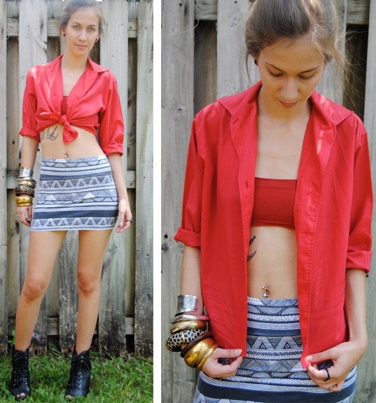 Vintage red three quarter sleeve button up XS/S/M