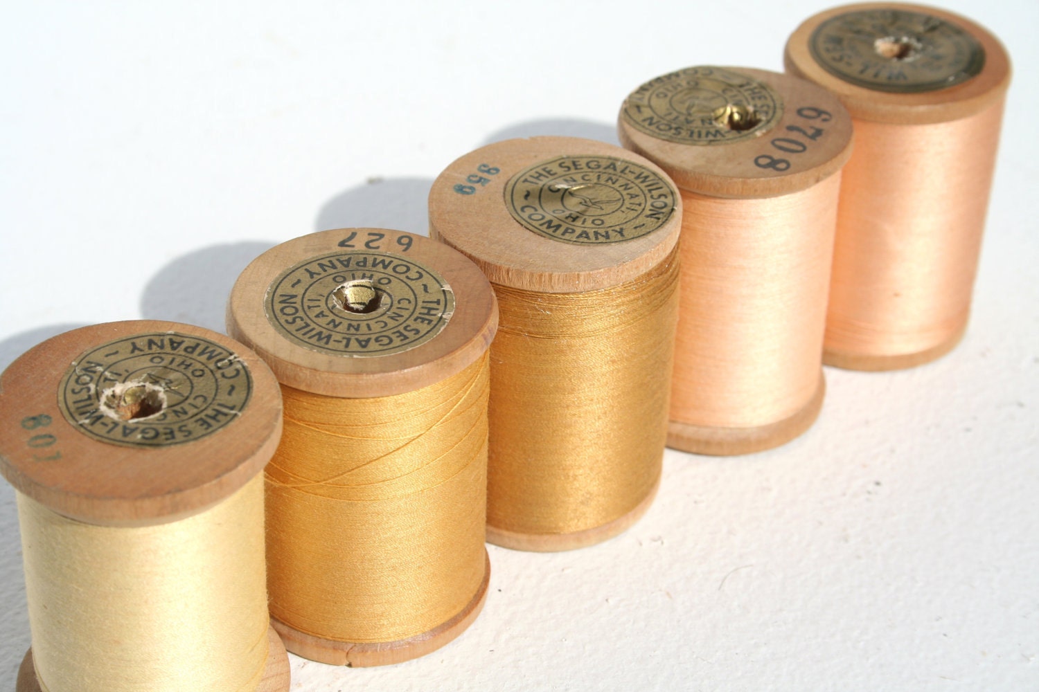 Antique Sewing Thread on Wooden Spools Yellow Collection