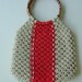 Red Stripe Vintage 70's Macrame Purse with Knotted Twig Handles