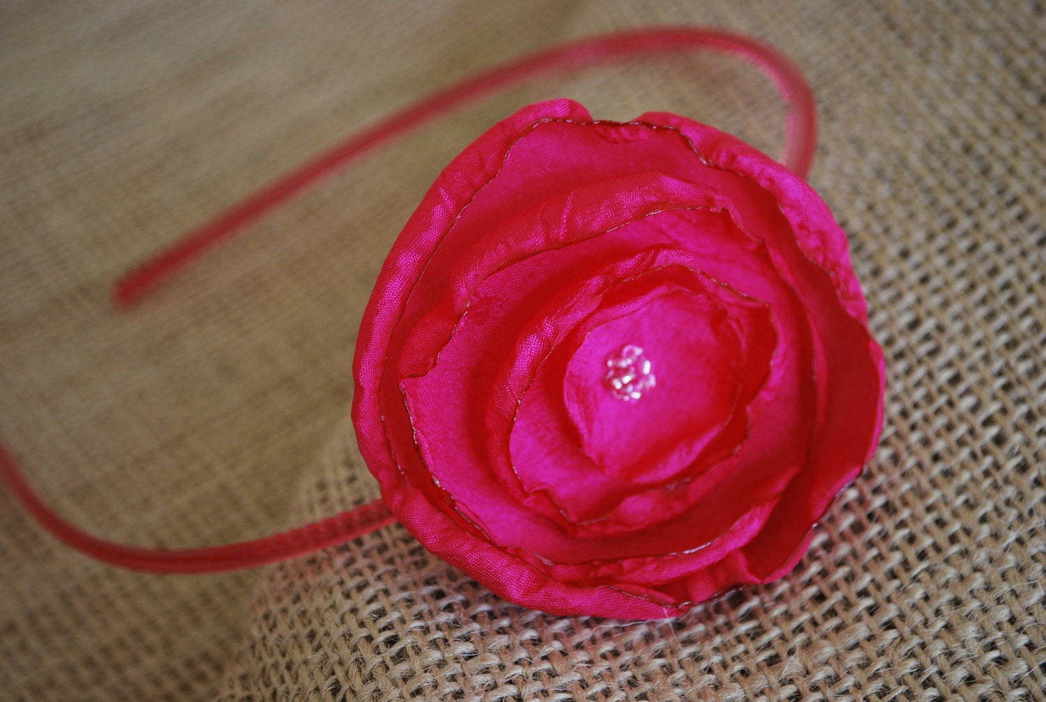 Bright Pink Fabric Flower Headband