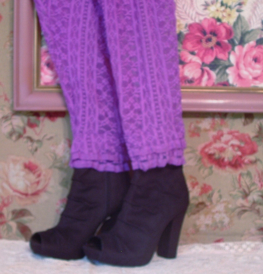 Ruffled Lace Leggings or Tights - Very Violet Purple