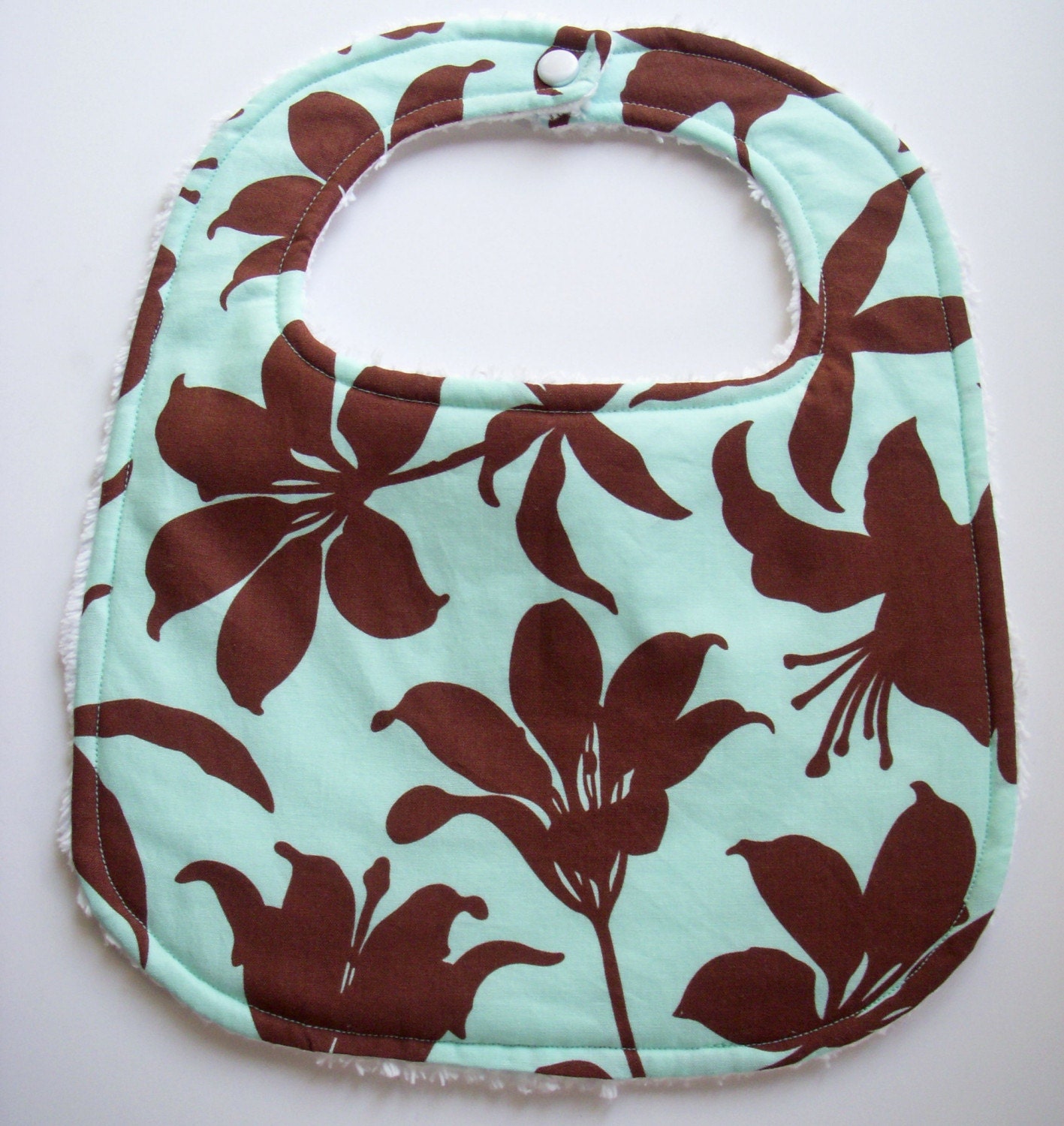 Brown Lilies and Polka Dots Baby Bib with Chenille