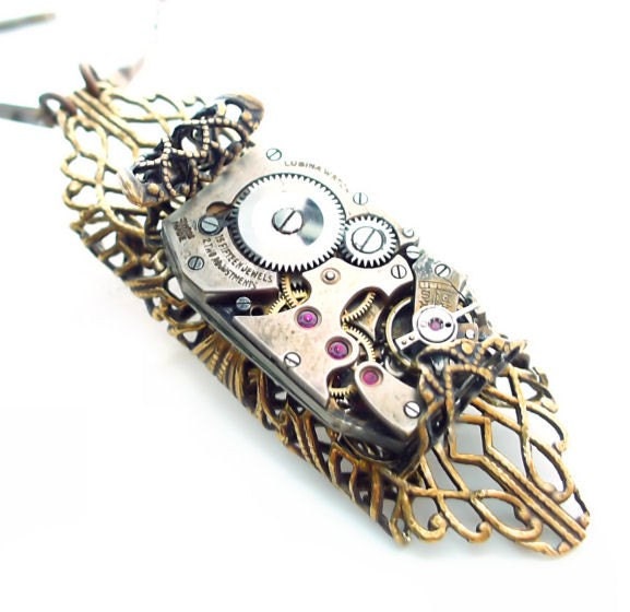 Steampunk Towers of Time Jewelry Necklace by Vintage Filigree Jewelry