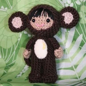 Crochet Pattern- Raquel in a monkey costume amigurumi doll