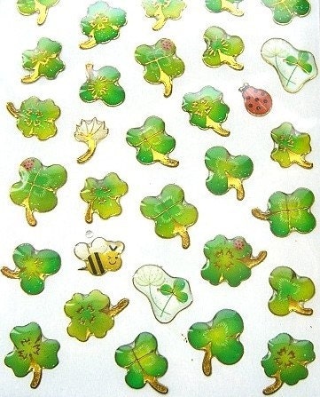Cute Japanese  Stickers - Colorful Clovers Ladybugs And Bees (S294)